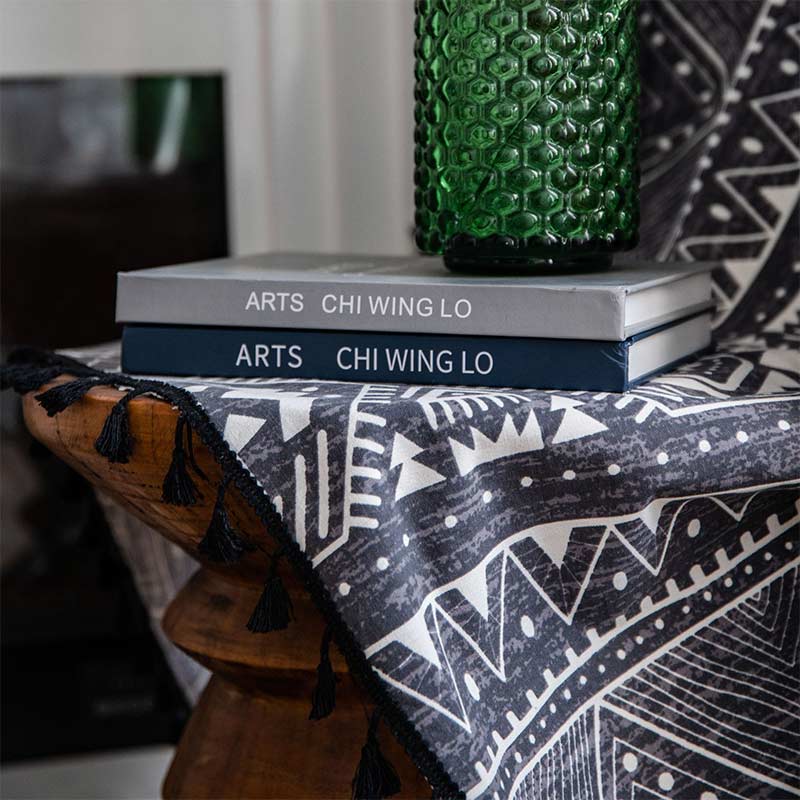 Ownkoti Bohemian Black Geometric Cotton Tassels Curtains - image 5