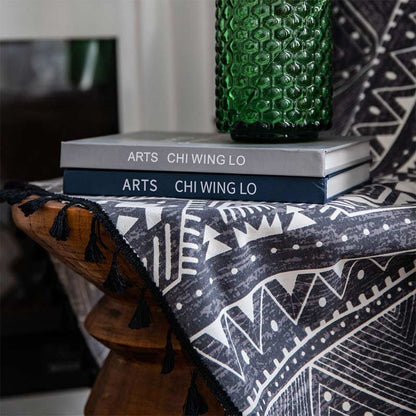 Ownkoti Bohemian Black Geometric Cotton Tassels Curtains - image 5