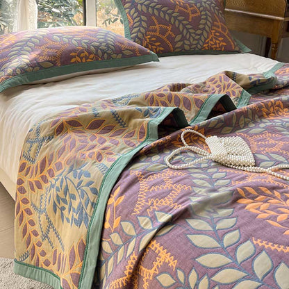 Green & Orange Leaf Cotton Reversible Quilt - image 6