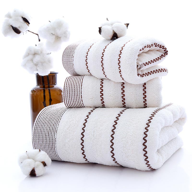 Ownkoti Striped Bath Towel Bathroom Towel Set - White - image 3