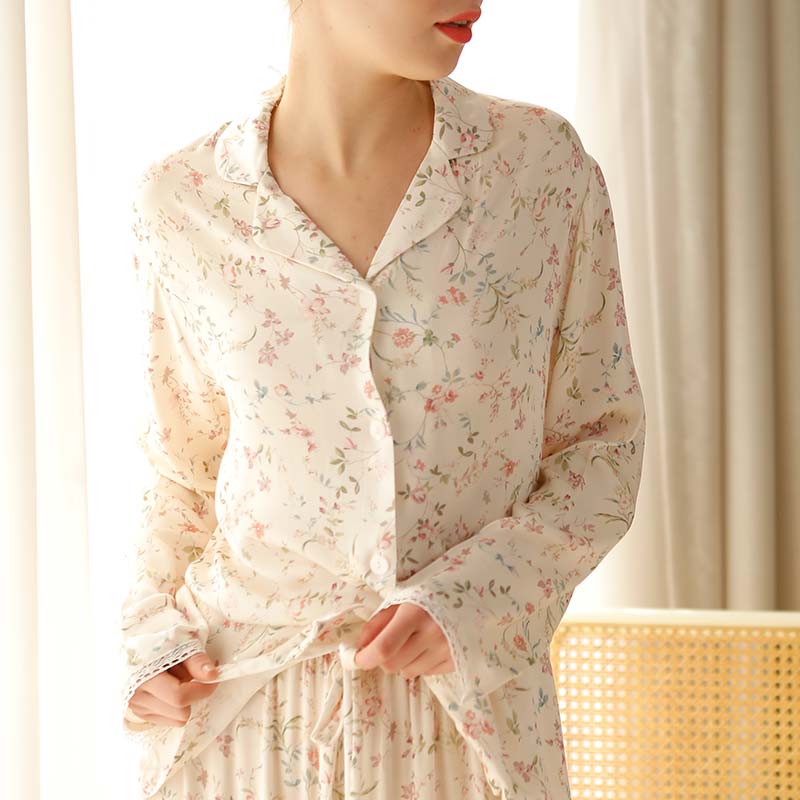Ownkoti Floral Satin V-Neck Long Sleeve Loungewear - image 12