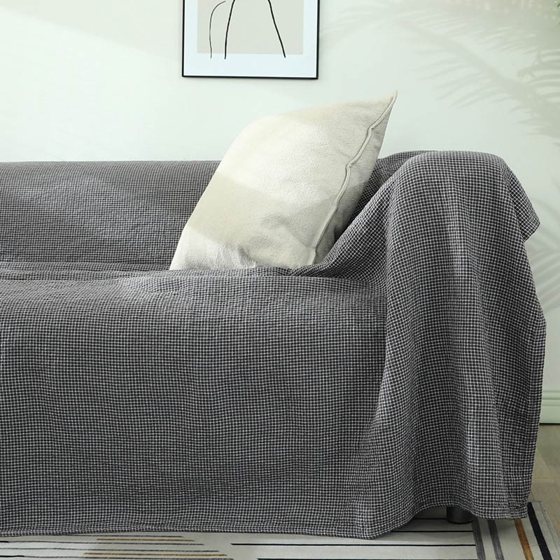 Ownkoti Plaid Sofa Blanket Gauze Sofa Cover - Dark Gray - 79"W x 102"L - image 6