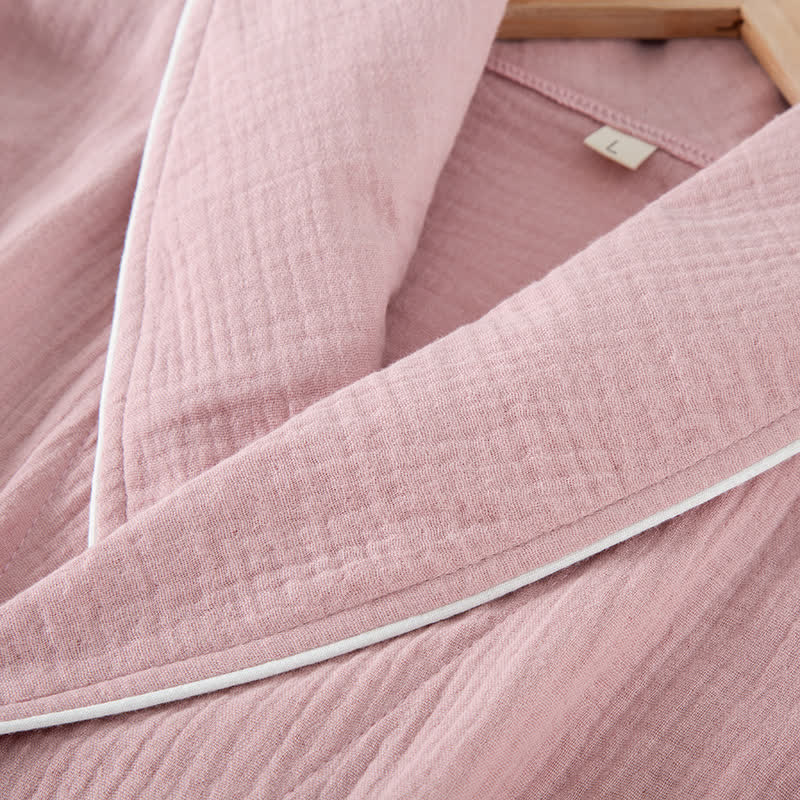 Solid Color Lapel Home Sleep Bathrobe - image 4