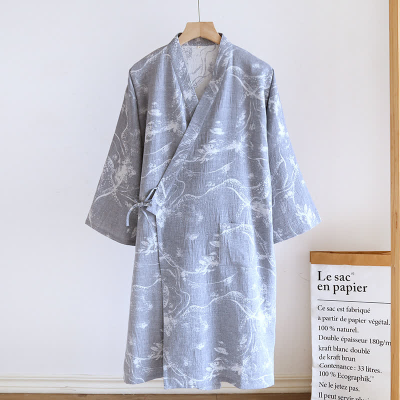 Jacquard Ink Painting Comfy Bathrobe Pajama - Gray Blue - XL - image 1