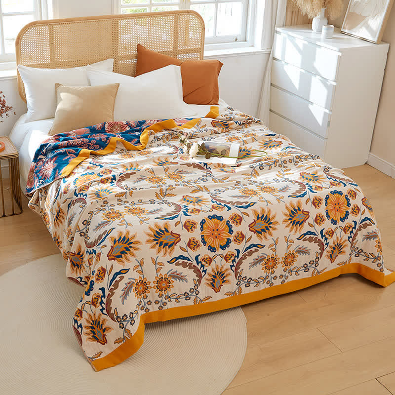 Flower Clusters Cotton Reversible Quilt - Beige - King - image 0