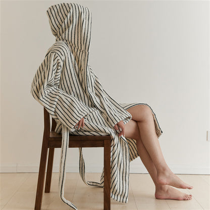Cotton Hooded Bathrobe with Pockets - image 2