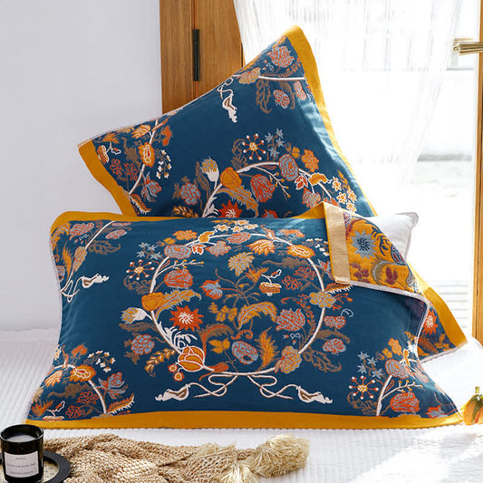 Blooming Flower Pattern Breathable Pillow Towel (2PCS) - Blue Flower - 52cm x 75cm - image 0