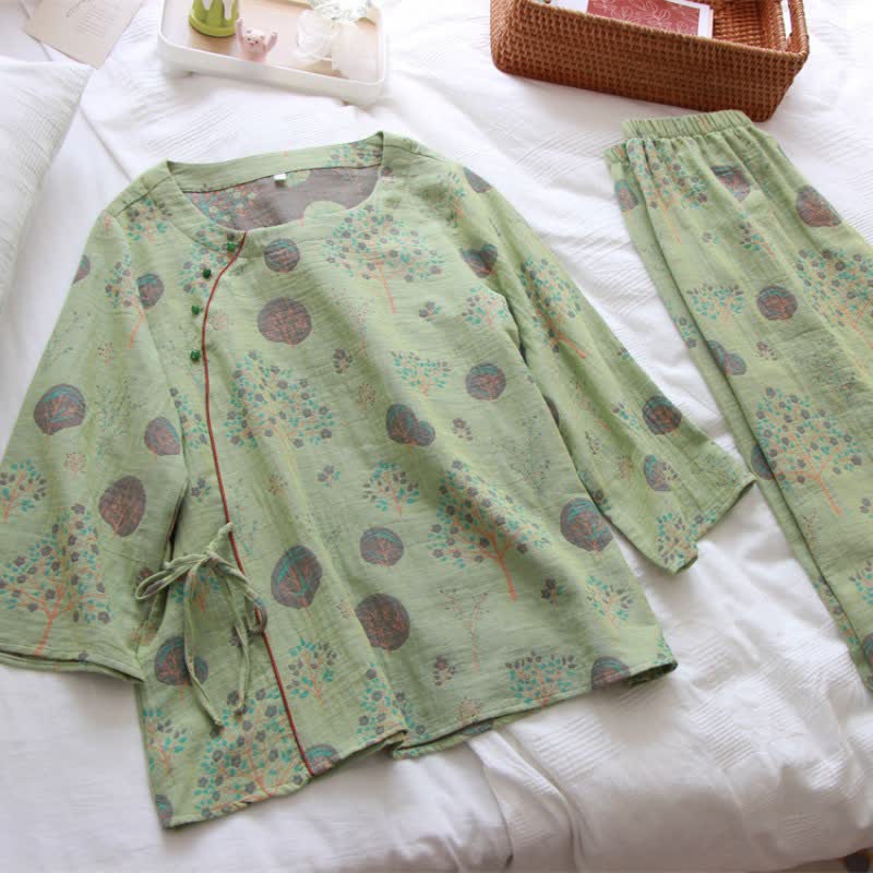 Leaf Tree Jacquard Cotton Loungewear Set - image 4