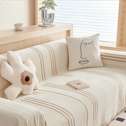 Straight Stripe Chenille Tassel Sofa Protector - image 10