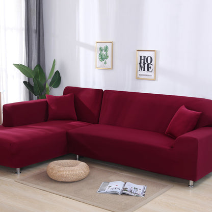 Solid Color Elastic Stretchable Sofa Cover - Wine Red - 4-Seater 92" - 118" (235cm - 300 cm) - image 1