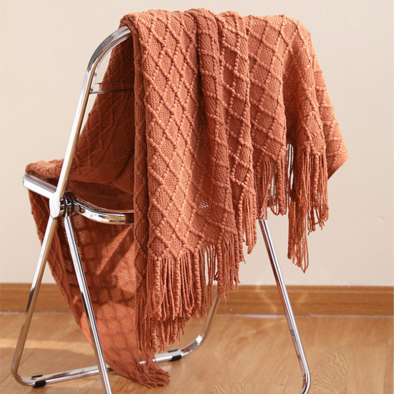 Ownkoti Knitted Prismatic Pattern Blanket with Tassels - image 11