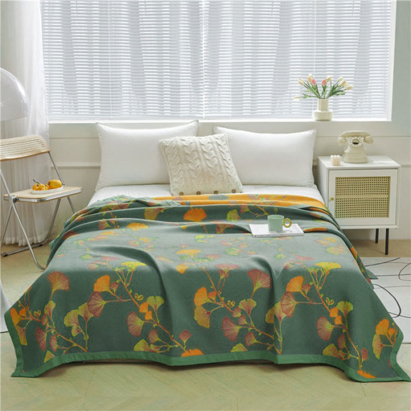 Ginkgo Leaf Jacquard Cotton Reversible Quilt - image 2
