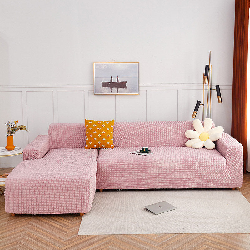 Ownkoti Pure Color Seersucker Stretchable Sofa Cover - Pink - 4-Seater 92" - 118" (235cm - 300 cm) - image 7
