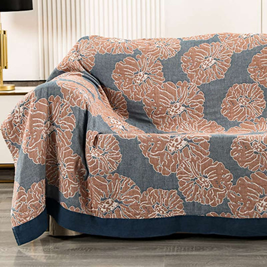 Lightweight Peony Cotton  Reversible Blanket - Blue & Orange - 79" x 90" - image 0