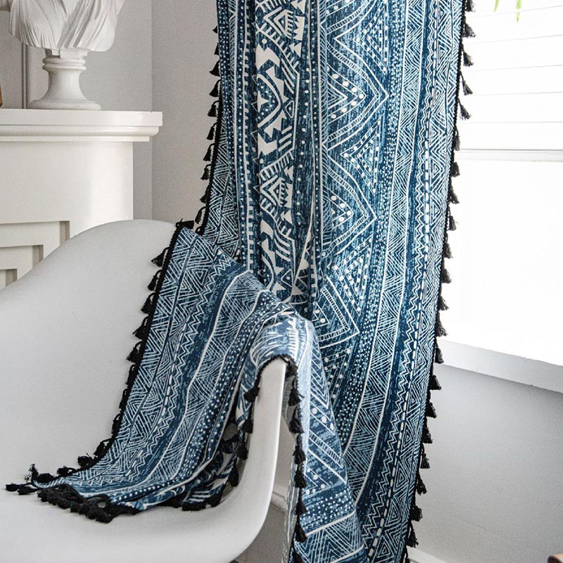 Blue Geometric Pattern Light Filtering Curtain - image 4