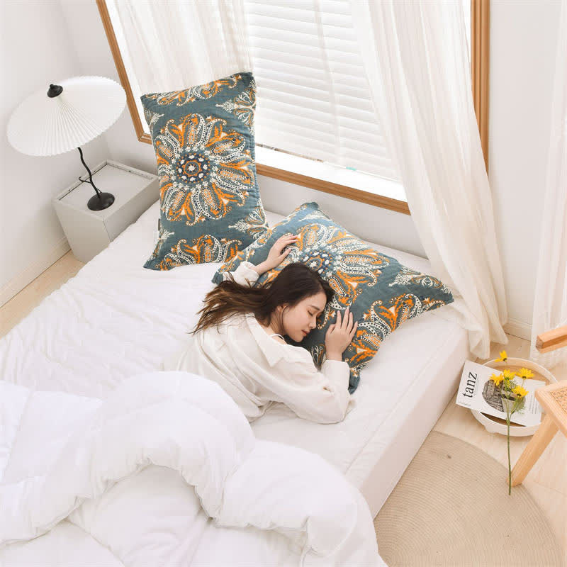 Dark Cyan Flower Pattern Pillow Towel (2PCS) - image 5