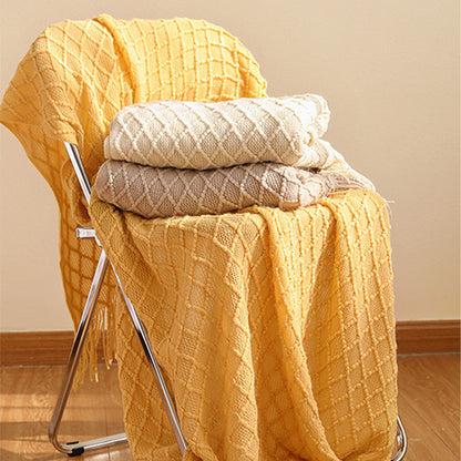 Ownkoti Knitted Prismatic Pattern Blanket with Tassels - image 3