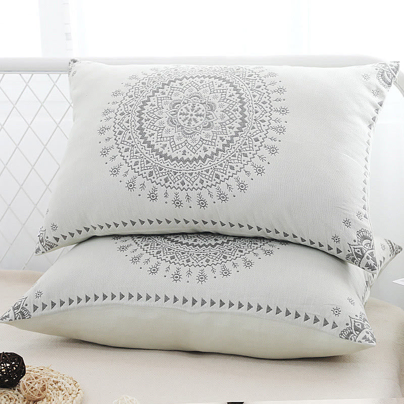 Mandala Soft Cotton Gauze Pillowcases (2pcs) - Gray & Beige - 48cm x 74cm - image 0