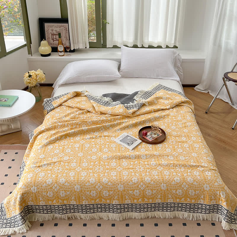 Retro Floral Cotton Gauze Tassel Quilt - image 1