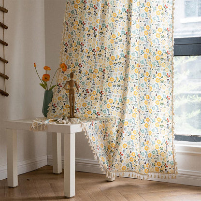 Yellow Flower Tassel Light Filtering Curtain - Hook - 59"W x 110"L - image 0