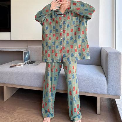 Plus Size Bear Cotton Lapel Loungewear Set - image 8