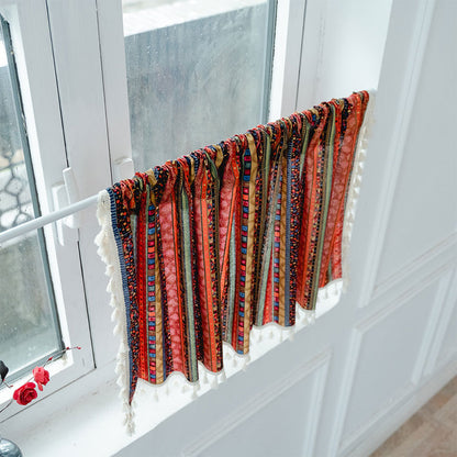 Colorful Plaid Pattern Tassel Tier Curtain - image 2