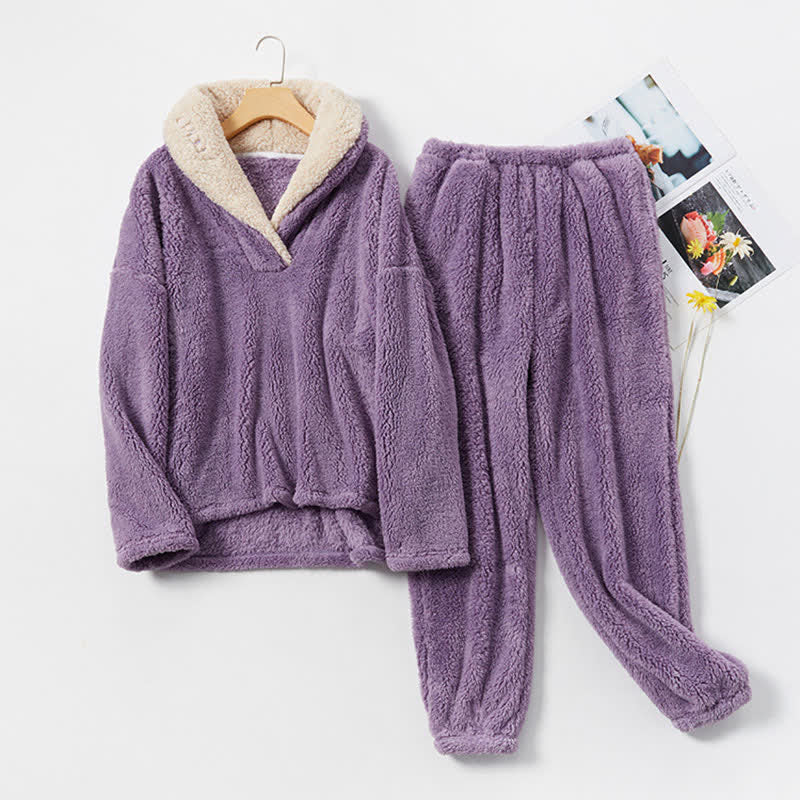 Ownkoti Simple V-Neck Warm Winter Loungewear Set - image 8