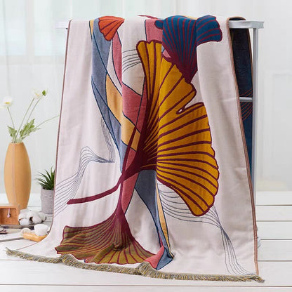 Ginkgo Leaf Cotton Gauze Tassel Bath Towel - image 1