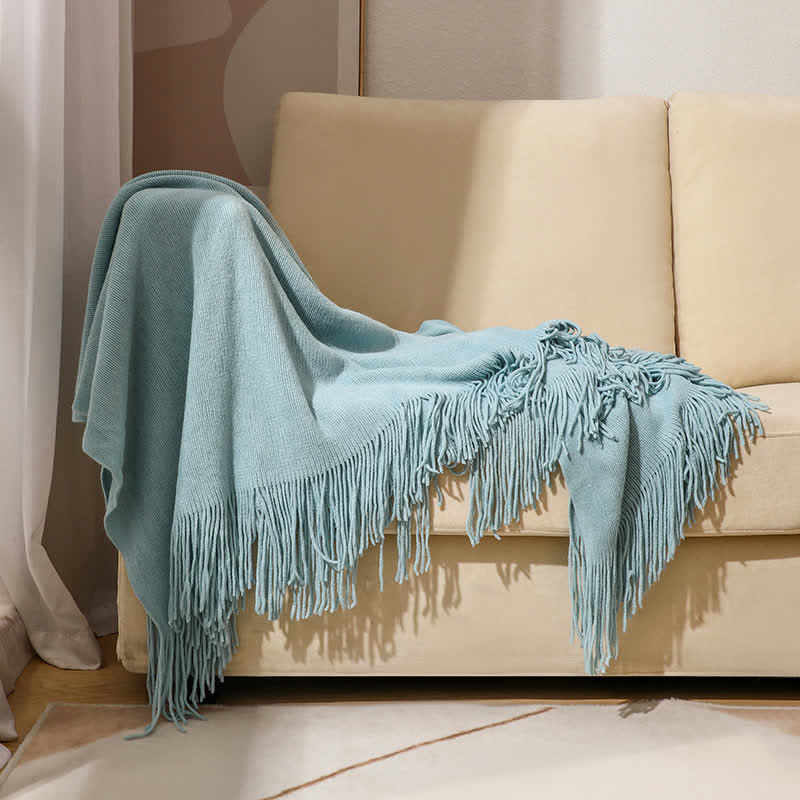 Simple Solid Color Tassel Throw Blanket - Lake Blue - 51" x 94" - image 9