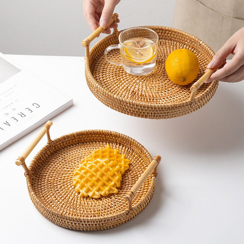 Ownkoti Hand Woven Rattan Round Tray With Handles - image 0