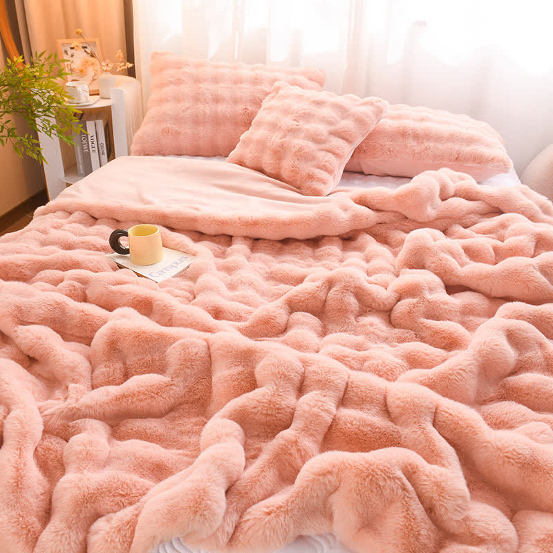 Simple Rabbit Velvet Thick Throw Blanket - Pink - Queen - image 0