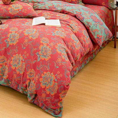 Flower Print Red Cotton Bedding Sets(4PCS) - image 2