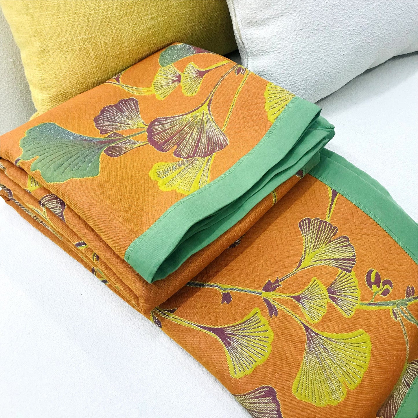 Ginkgo Leaf Jacquard Cotton Reversible Quilt - image 6