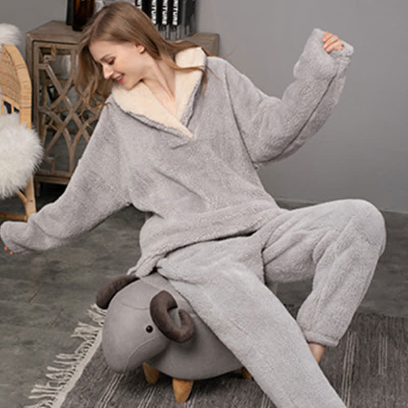Ownkoti Simple V-Neck Warm Winter Loungewear Set - image 12