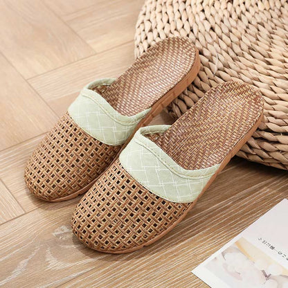 Modern Hollow-out Anti-slip Flax Slippers - Green - L - image 4