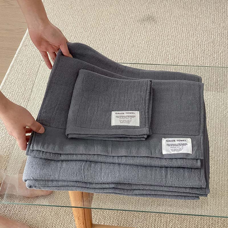 Solid Color Breathable Gauze Towel - Gray - 70cm x 140cm - image 10