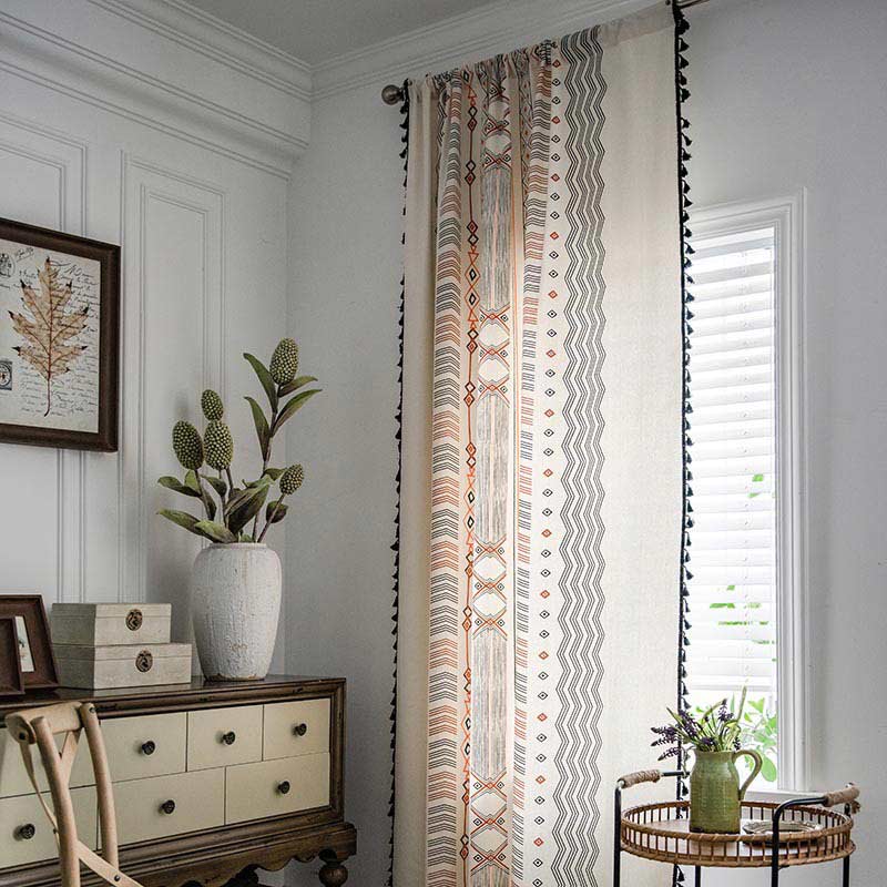 Orange & Black Semi Blackout Tassel Curtain - image 1