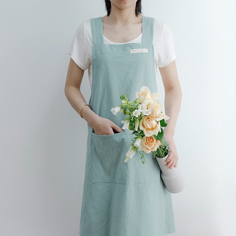 Simple Cotton Pure Color Cross-back Apron - Light Blue - One Size - image 14