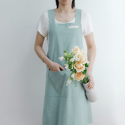 Simple Cotton Pure Color Cross-back Apron - Light Blue - One Size - image 14