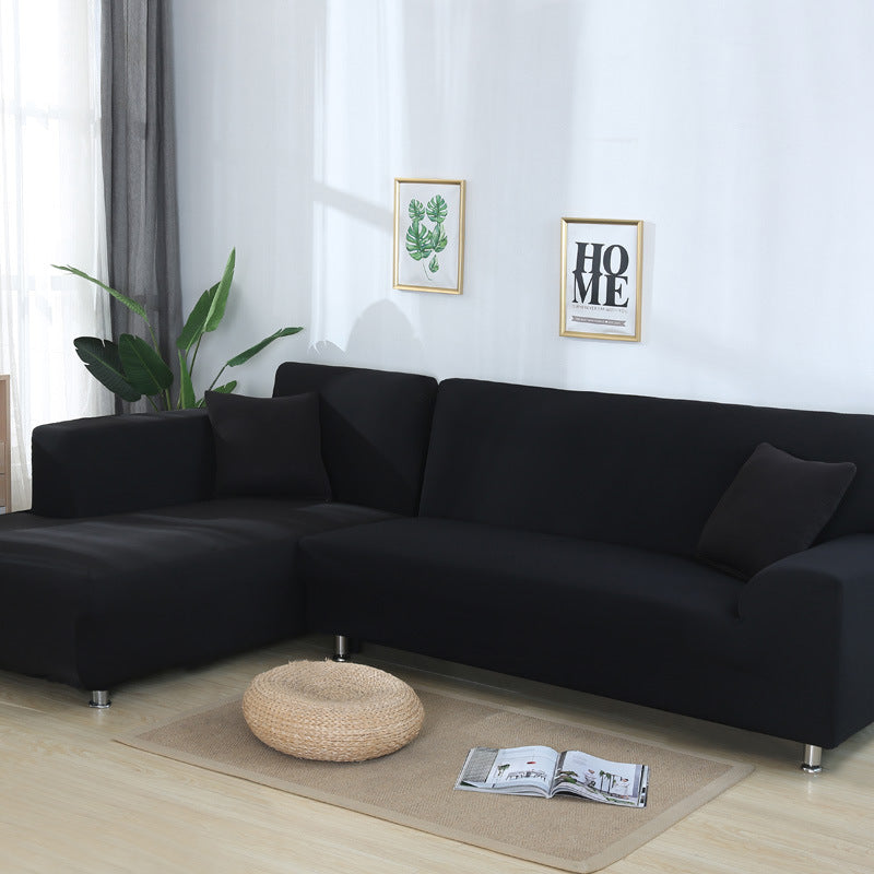 Solid Color Elastic Stretchable Sofa Cover - Black - 4-Seater 92" - 118" (235cm - 300 cm) - image 8