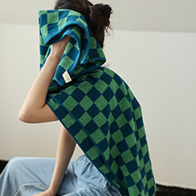 Retro Checkerboard Breathable Cotton Towel - image 2