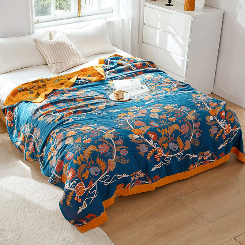 Blooming Flower Pattern Cotton Reversible Quilt - Blue Flower - King - image 4
