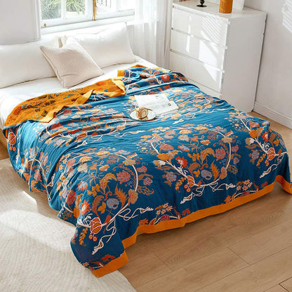 Blooming Flower Pattern Cotton Reversible Quilt - Blue Flower - King - image 4