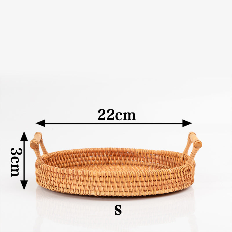 Ownkoti Hand Woven Rattan Round Tray With Handles - As Picture - S: 22*3cm - image 9