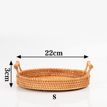 Ownkoti Hand Woven Rattan Round Tray With Handles - As Picture - S: 22*3cm - image 9