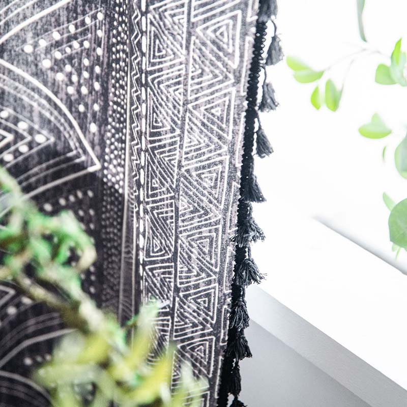 Ownkoti Bohemian Black Geometric Cotton Tassels Curtains - image 4
