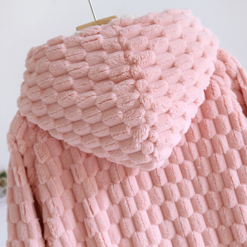 Solid Color Warm Flannel Hooded Bathrobe - image 4