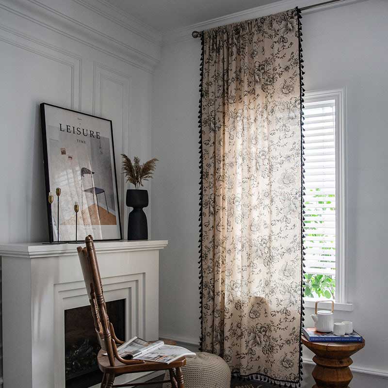 Black Flower Curtain with Black Tassel - image 1