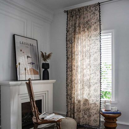 Black Flower Curtain with Black Tassel - image 1