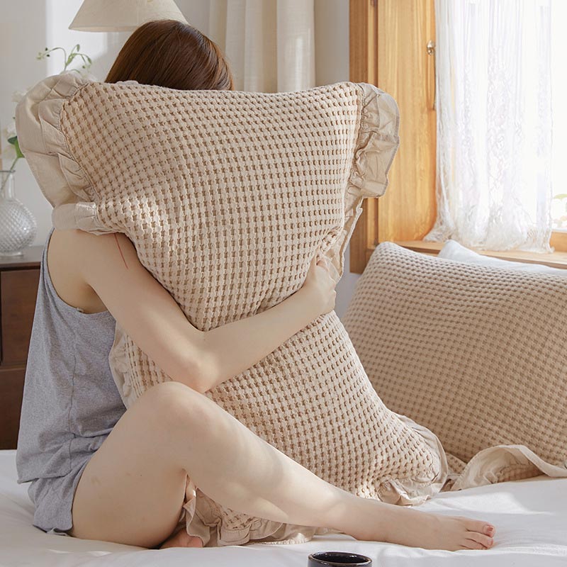 Waffle Weave Cotton Pillowcases with Ruffle (2PCS) - image 9
